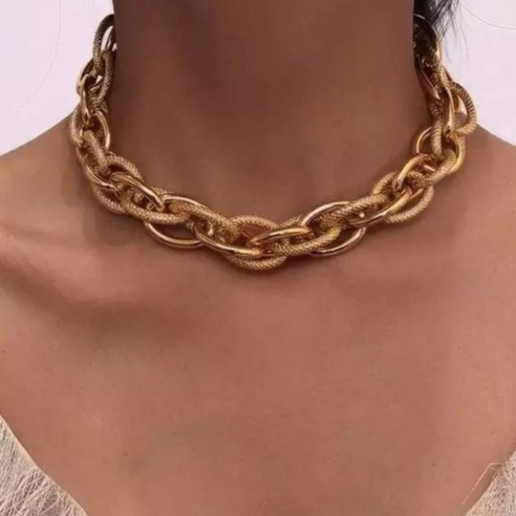 ***18k Chunky Gold Chain Punk Choker Necklace - Picture 4 of 10
